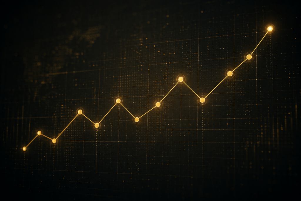 Upward trending revenue growth chart representing scalable deal flow strategy and business growth performance