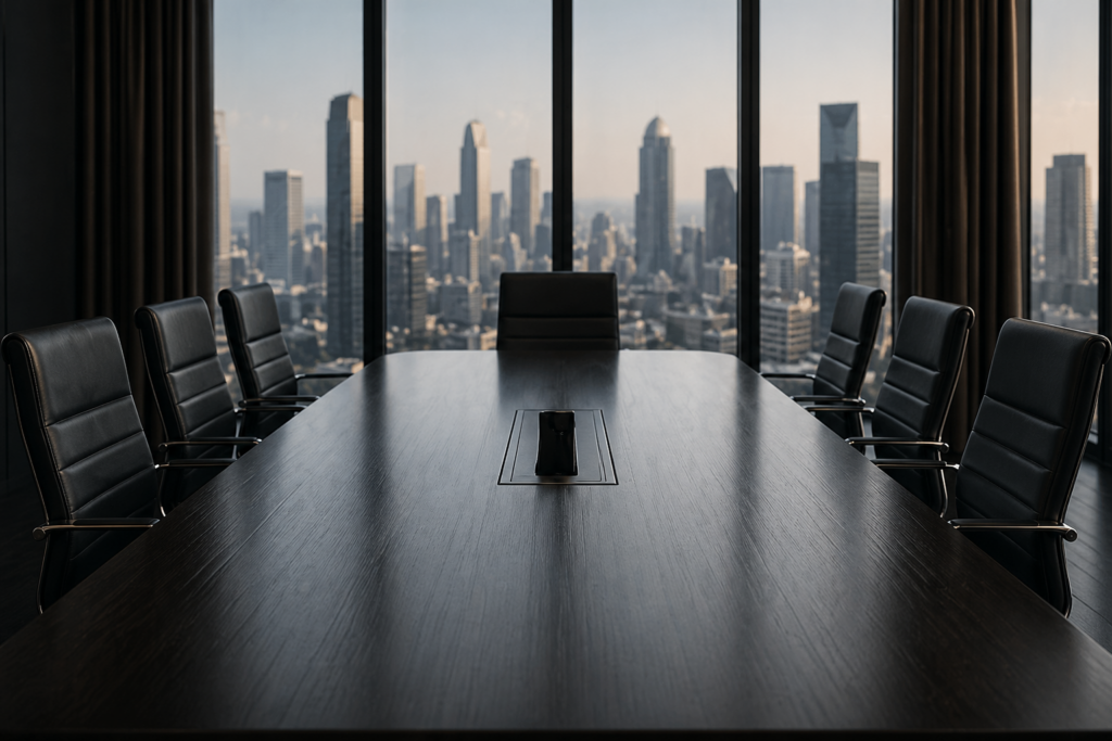 Executive boardroom meeting space representing strategic partnerships and high-level business collaboration